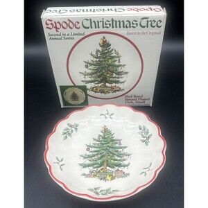 Spode Christmas Tree RED Band Round‎ Fluted Dish 2nd Limited Annual Series 5”